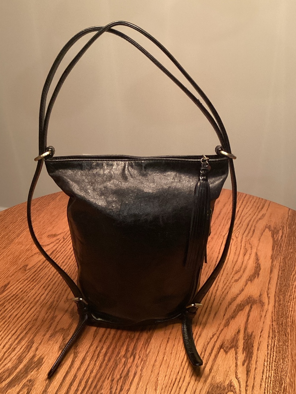 HOBO Black Leather Merlin Convertible Backpack Shoulder Bag with Tassel